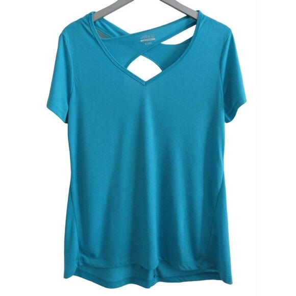 BCG Tru-Wick Twist Back Blue Performance Active V-Neck T-Shirt L - Picture 1 of 4